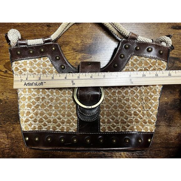 Rafe New York Vintage Woven Rattan & Leather Purse Rope Handles Boho - Picture 9 of 12
